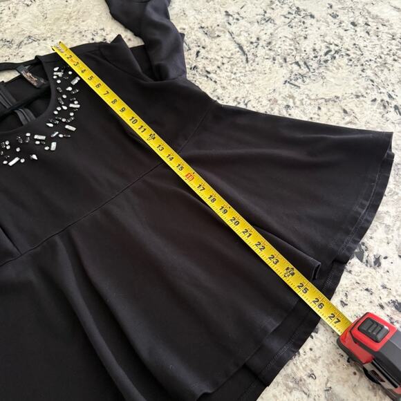 Melissa McCarthy Seven 7 Black Rhinestones Embellished Peplum Top Blouse 2X - Picture 11 of 13